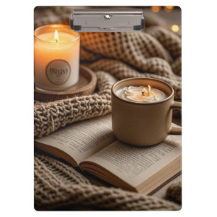 Cosy warm evening candles and blanket clipboard