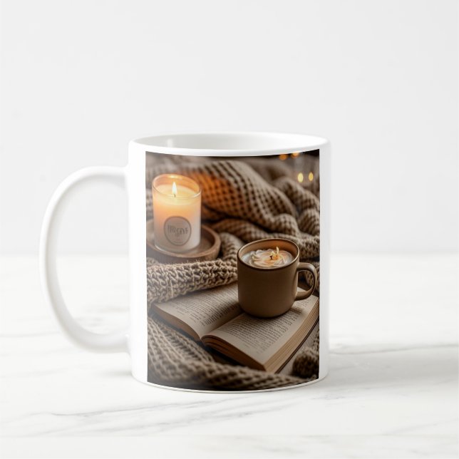 Cosy warm evening candles and blanket  coffee mug (Left)