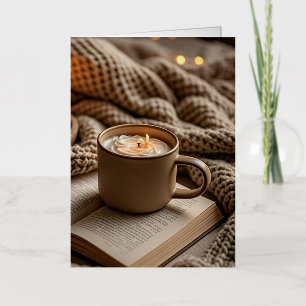 Cosy warm evening candles and blanket foil greeting card