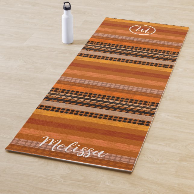 Cosy warm tones Yoga Mat. Custom name  & monogram  Mat (In Situ)