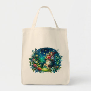 Cosy Watercolor Garden Gnome and Fireflies Tote Bag