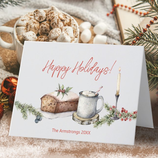 Cosy Watercolor Gourmet Fruitcake Candle Holiday Card (Cozy Gourmet Fruitcake Candle Christmas Holiday Card ©Susanne Sachers - Sunny Mind Design 🌞)