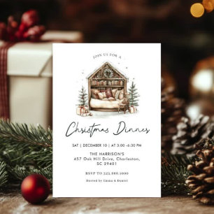 Cosy watercolor  Holiday Dinner Christmas Invitation
