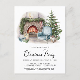 Cosy Watercolor Home Christmas Party Invitation Postcard