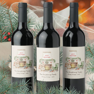 Cosy Watercolor Mice Fireplace Christmas Wine Label