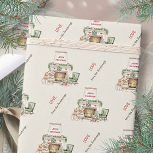 Cosy Watercolor Mice Fireplace Christmas Wrapping Paper
