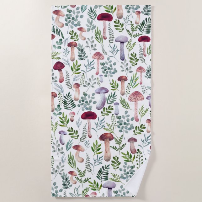 Cosy Watercolor Mushrooms Pattern   Beach Towel (Front)