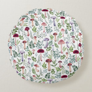 Cosy Watercolor Mushrooms Pattern   Round Cushion
