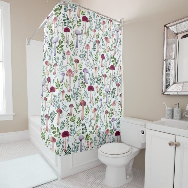 Cosy Watercolor Mushrooms Pattern    Shower Curtain (In Situ)