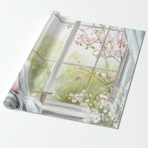 Cosy Watercolor Reading Nook Window Spring Garden Wrapping Paper