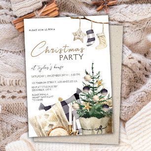 Cosy Watercolor Tree Christmas Party Invitation