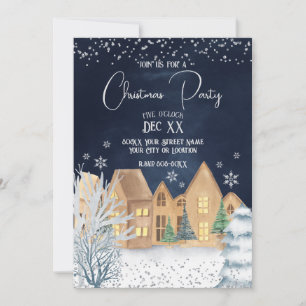 Cosy Watercolor Winter Village Christmas Party Invitation