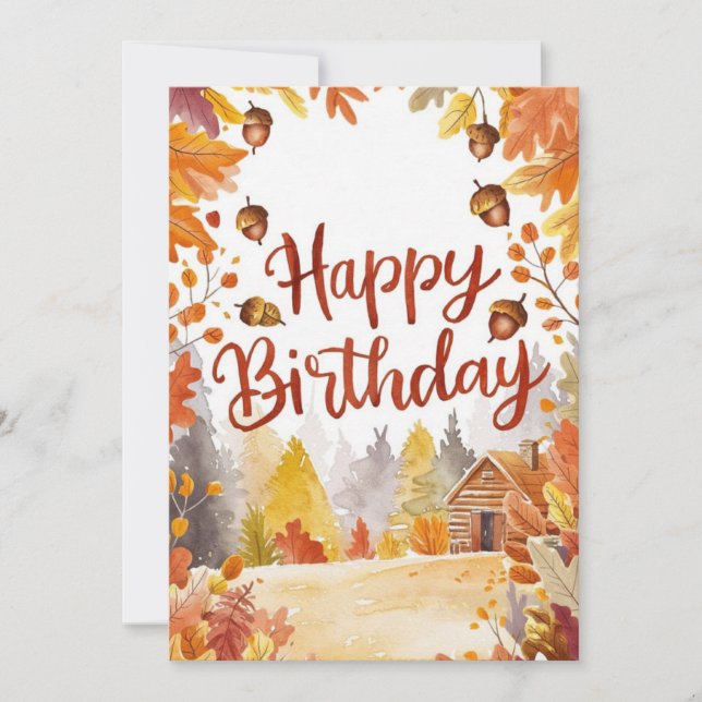 Cosy Whimsical Forest Autumn Fall Happy Birthday Card (Front)