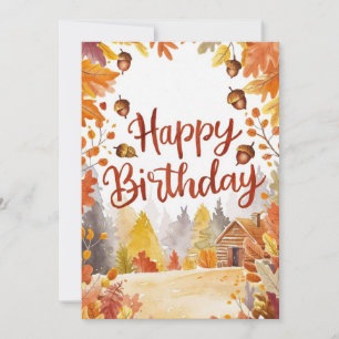 Cosy Whimsical Forest Autumn Fall Happy Birthday Card
