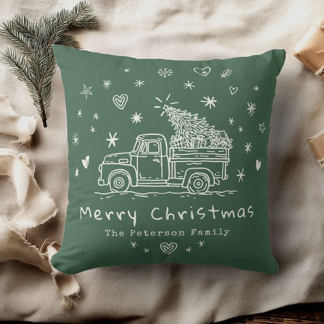 Cosy Whimsical Retro Christmas Truck Family Photo Cushion (Creator Uploaded)