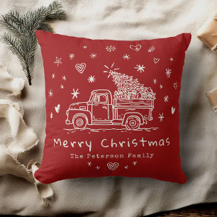 Cosy Whimsical Retro Christmas Truck Family Photo Cushion