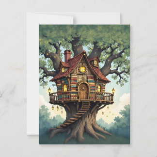 Cosy Whimsical Treehouse Made From Antique Books Postcard