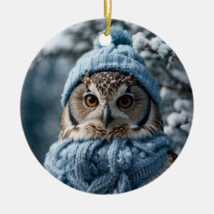Cosy Whimsical Winter Wonderland Owl Ceramic Ornament