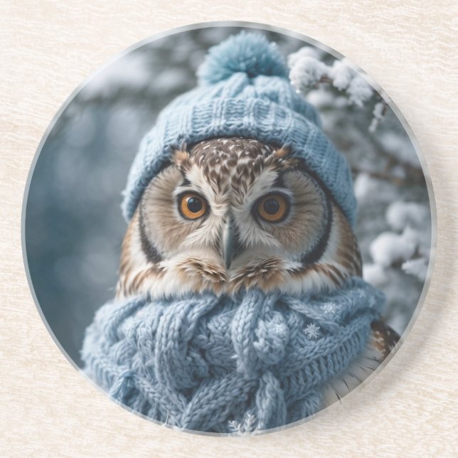 Cosy Whimsical Winter Wonderland Owl Coaster (Front)