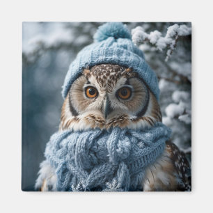 Cosy Whimsical Winter Wonderland Owl Magnet