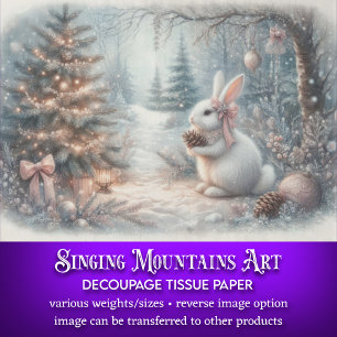 Cosy White Bunny Christmas Woodland Decoupage Tissue Paper