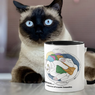 Cosy White Cat Laundry Basket Funny Blue Mug