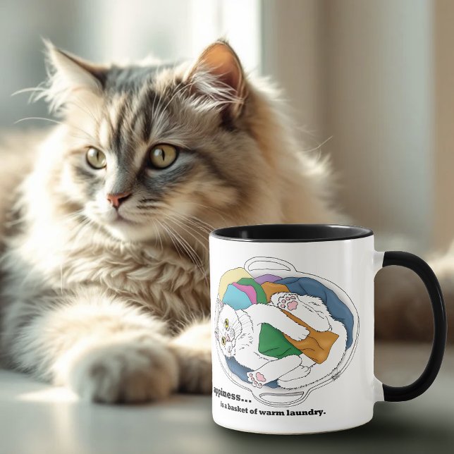 Cosy White Cat Laundry Basket Funny Blue Mug (Creator Uploaded)