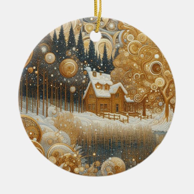 "Cosy Winter Abode" Ceramic Ornament (Front)