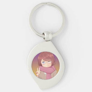 Cosy Winter Anime Girl Winking Aesthetic Key Ring