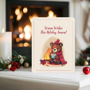 Cosy Winter Bear with Fireplace Christmas Cheer Holiday Card