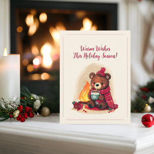 Cosy Winter Bear with Fireplace Christmas Cheer  Holiday Card