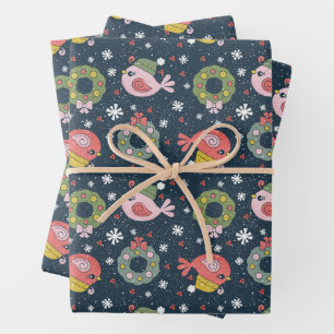 Cosy Winter Bird in a Cute Knit Cap Holiday Wrapping Paper Sheet