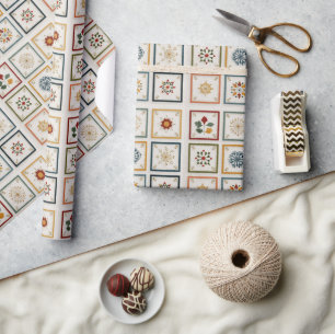 Cosy Winter Blocks with Holiday Motifs Wrapping Paper