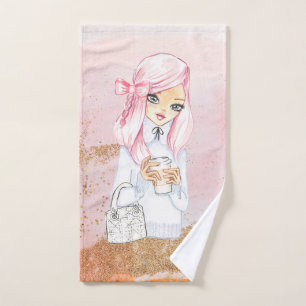 cosy winter blogger girl Hand Towel