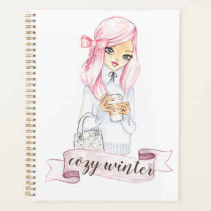 cosy winter blogger girl planner and calendar