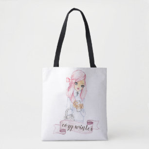 cosy winter blogger girl planner tote bag