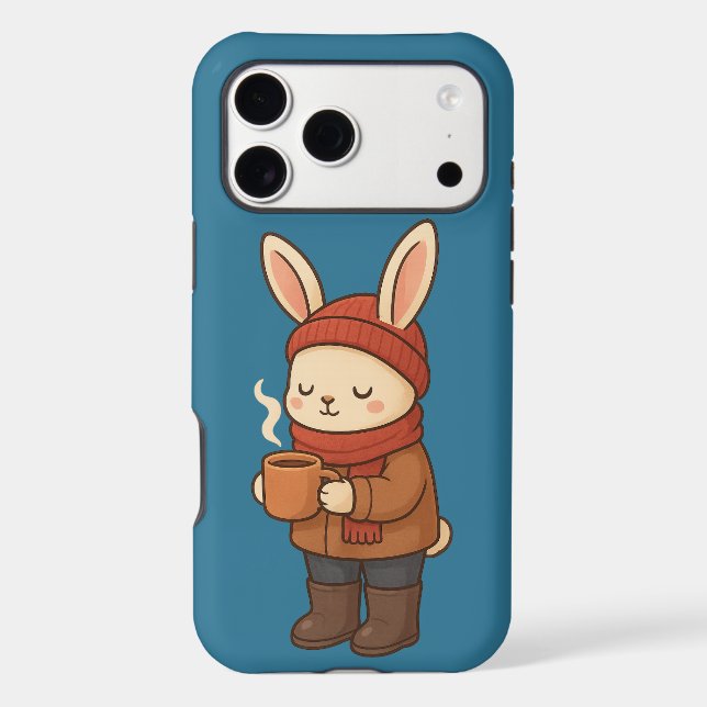 Cosy Winter Bunny Drinking Hot Cocoa Sticker (Back)