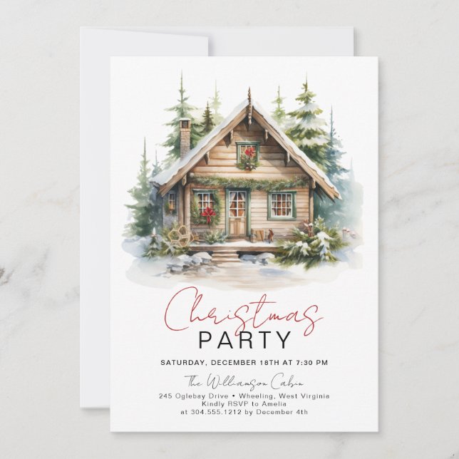 Cosy Winter Cabin Christmas Party Invitation  (Front)