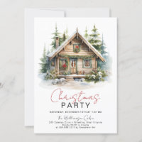 Cosy Winter Cabin Christmas Party Invitation