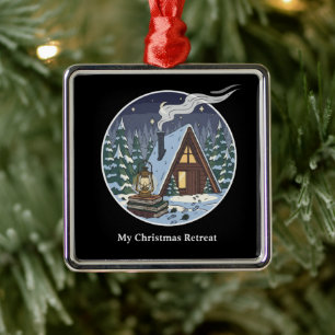 Cosy Winter Cabin Christmas Reading Retreat Metal Ornament