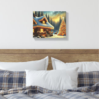 Cosy Winter Cabin in a Snowy Forest | Christmas Canvas Print