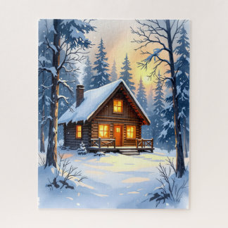 Cosy Winter Cabin in the Snowy Woods Jigsaw Puzzle