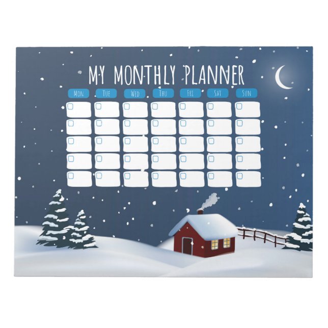 Cosy Winter Cabin Notepad | Snowy Night Stationery (Front)