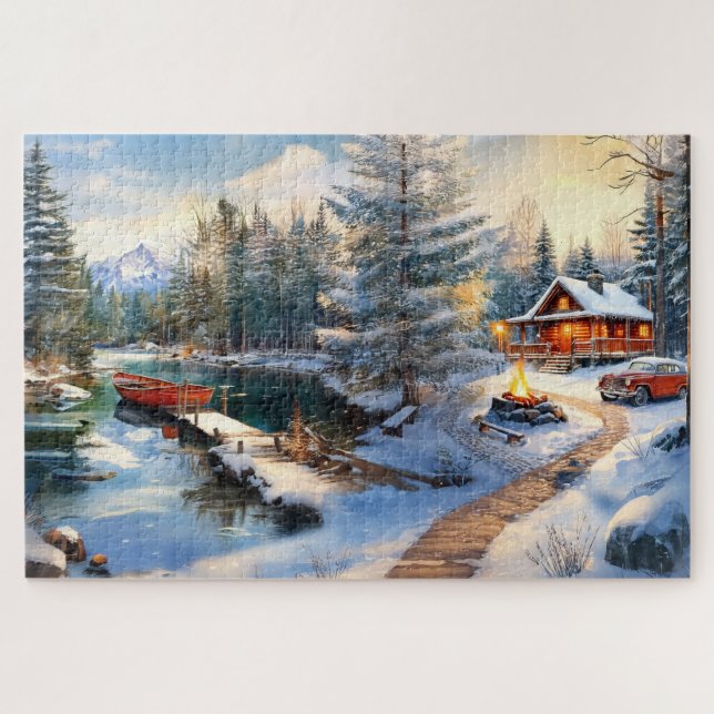 Cosy Winter Cabin Scene Jigsaw Puzzle (Horizontal)