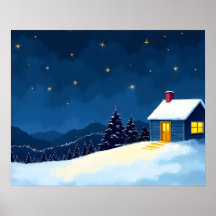 Cosy Winter Cabin Under Starry Night Sky