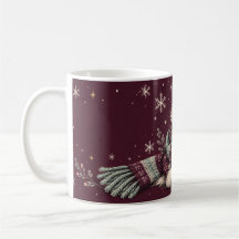 Cosy Winter Cat Burgundy Snowflake Coffee Mug