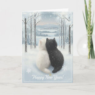 Cosy Winter Cats “Happy New Year” Folded Greeting Card
