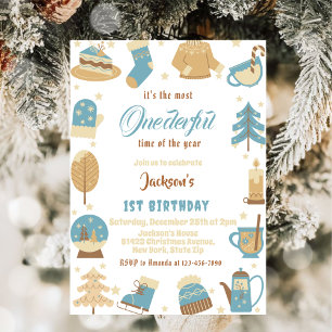 Cosy Winter christmas holiday 1st Birthday party Invitation
