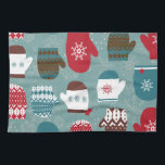 Cosy Winter Christmas Mittens Blue Tea Towel<br><div class="desc">This fun Christmas holiday design features winter mittens in a variety of patterns. A snowflake pattern graces the background.</div>