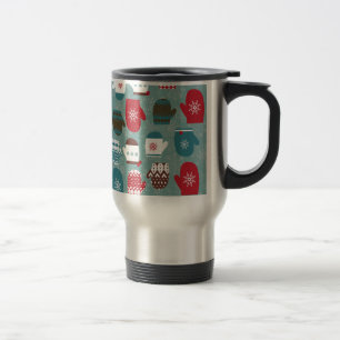 Cosy Winter Christmas Mittens Blue Travel Mug